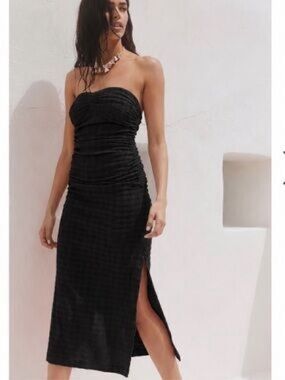 Free People Brandie Midi Black Strapless Dress